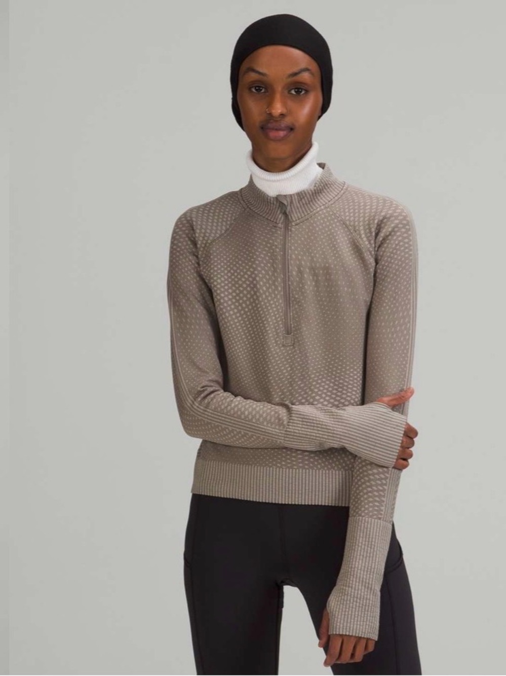 Lululemon Rest Less Cropped Half-Zip — Grid Warp Rover / Raw Linen